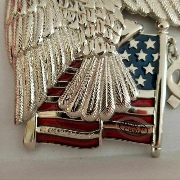 Gorham Silverplate  American Eagle Ornament Stars & Stripes Flag, Yellow Ribbon - Picture 3 of 6